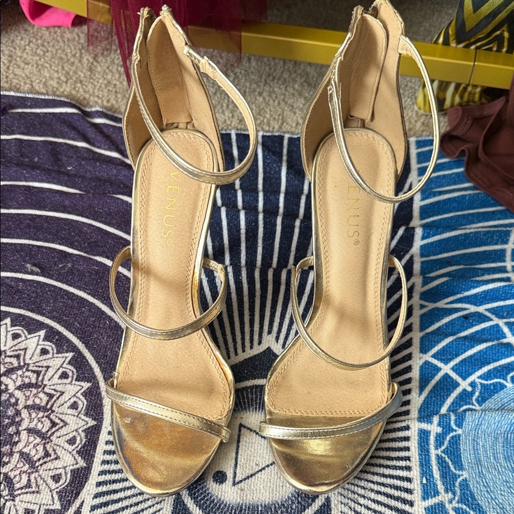 VENUS Metallic Gold Strappy Heels